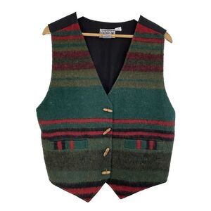 VTG 80s 90s Andrew Sports Wool Vest Wooden Buttons Lined‎ Womens M Southwestern